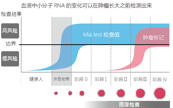 血液中microRNA量与癌的阶段・大小