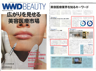 『WWD BEAUTY』August 22, 2019にて、衣理クリニック表参道 院長 片桐衣理のコメントと当院人気のメニュー、『Dr.衣理式ヒアルロン酸注入（鼻先）』が紹介されました イメージ