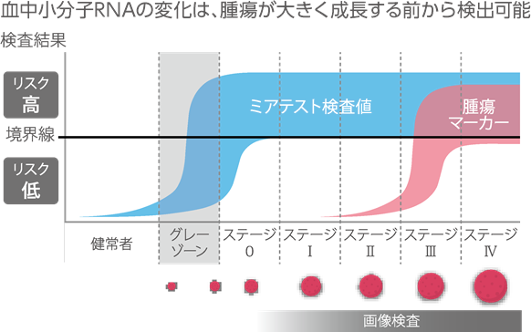 血中マイクロRNA量とがんのステージ・大きさ